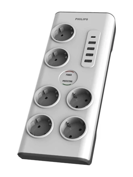 Philips SPN7060WA/62 Anahtarlı USB'li 2 m 6'lı Akım Korumalı Priz Teşhir ürün görseli 1