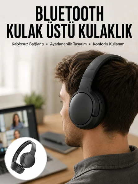 Kablosuz Bluetooth Kulaklık Kulak Üstü Ayarlanabilir Uzun Ömürlü Yeni Nesil ürün görseli 1