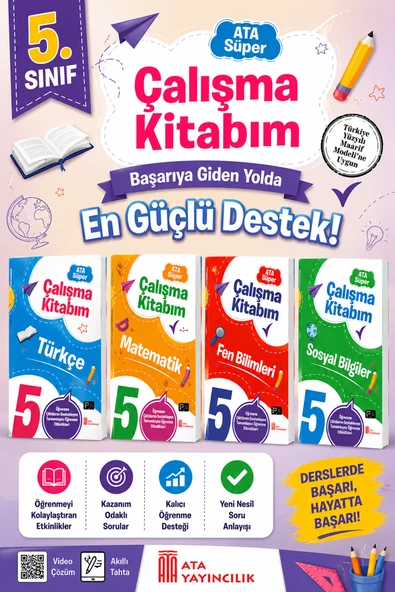 5. Sınıf Ata Süper Türkçe - Matematik- Fen Bilimleri - Sosyal Bilgiler Çalışma Kitabım Seti ürün görseli 1