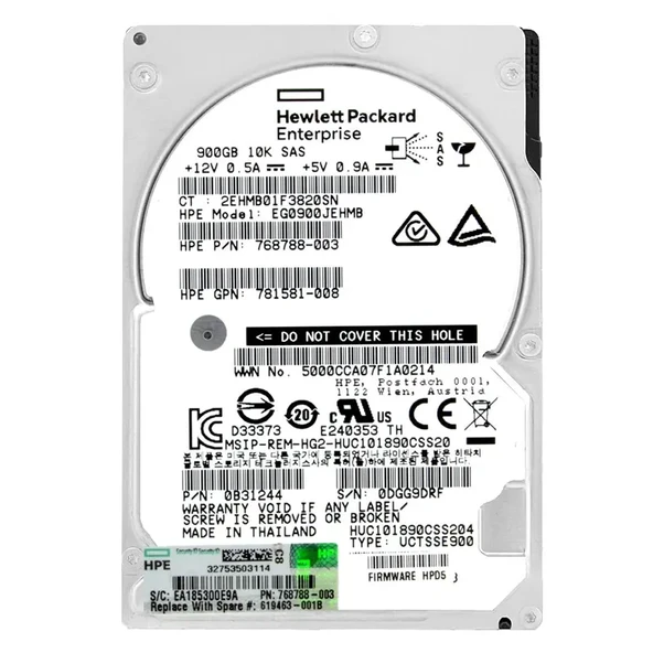 HPE 900GB 10K 12G SAS 2.5'' Server Sunucu Harddisk EG0900JEHMB HUC101890CSS204 768788-003 781581-008 0B31244 ürün görseli 1