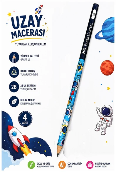 Uzay Macerası Kurşun Kalem 1 Adet Faber Castell Yuvarlak Gövdeli Siyah Kurşun Kalem Yumuşak Yazım Kolay Tutuş Kaliteli ürün görseli 1