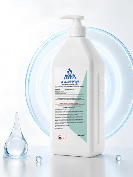 aquaseptica 1000 ML Pompa El Dezenfektanı El ve Cilt Antiseptiği Seyahat Boy %70 Ethanol Koku Giderici Hijyenik Çözelti ürün görseli 1