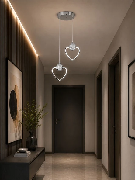 İKİLİ KALP 3 RENK MODLU KRİSTAL TAŞLI LEDLİ SARKIT AVİZE ürün görseli 1