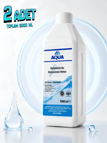 Aqua Med 2 Adet 1000 ML Deiyonize Su Laboratuvar Temizlik Akü Ütü Radyatör Suyu Hijyenik Dezenfekte Temizleyici Saf Distile Su Kireç Önleyici Temizleyici ürün görseli 1