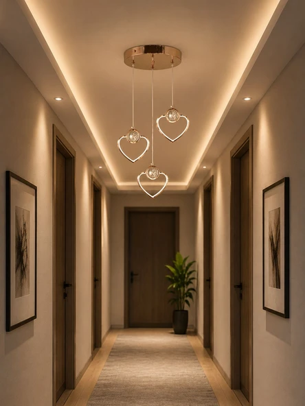 ÜÇLÜ KALP 3 RENK MODLU KRİSTAL TAŞLI LEDLİ SARKIT AVİZE ürün görseli 1