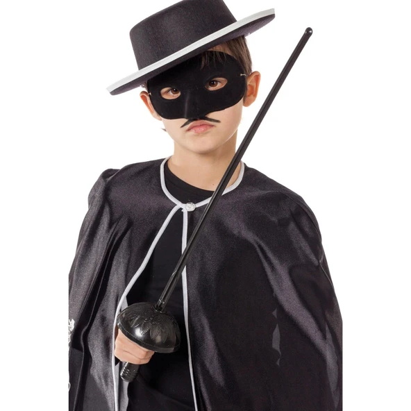Zorro Kostüm Plastik Aksesuar Seti – Maske ve (67 cm) - Resim 4