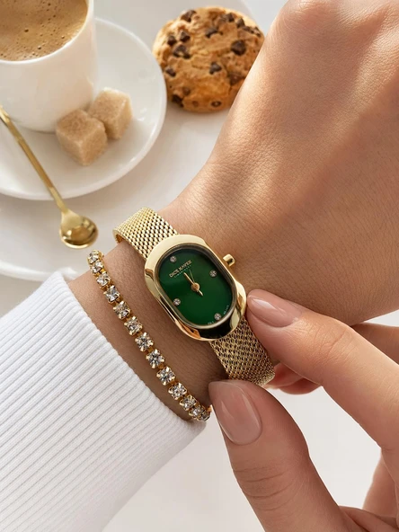 Dice Kayek Oval Mini Vintage Kasa Kadın Kol Saati Çelik Kordon 5 ATM Suya Dayanıklı+Bileklik  DC.29 ürün görseli 1