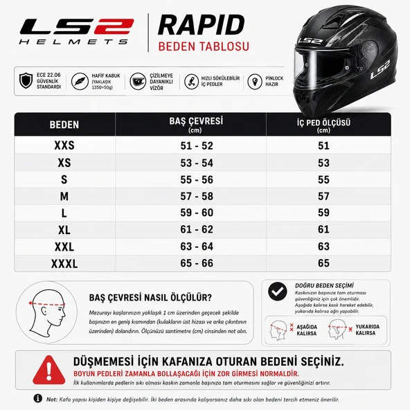 KAPALI KASK LS2 RAPID 2 BEYAZ ORJİNAL L - Resim 6