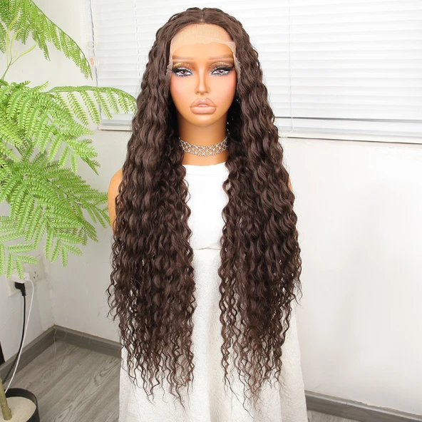 Afro Dalga Kumral Fiber Sentetik Tül Peruk ürün görseli 1