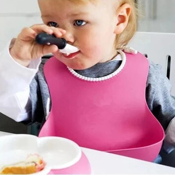 Çocuk Bebek Mama Önlüğü Dökülme Engelleyici Bükülebilir Pembe ürün görseli 1