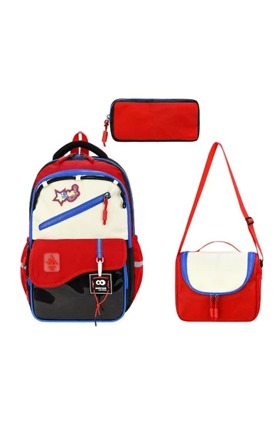Erkek Çocuk 3'lü İlkokul Çantası 42*30 Cm Beslenme Çantası Kalem Kutusu Ortopedik Erkek Okul Çanta 513FB ürün görseli 1