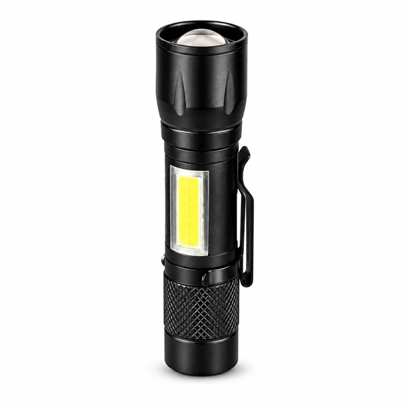 3W Şarjlı LED El Feneri 250 Metre IP44 Micro USB Kemer Klipsli Kutulu ürün görseli 1