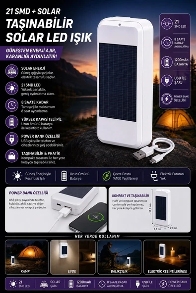 Taşınabilir Solar Led Power Bank - Resim 2
