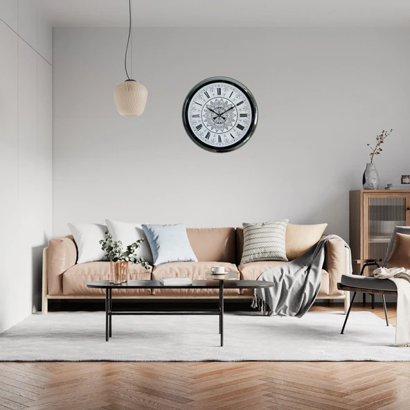 Krom Motifli Dekoratif 52 Cm Metal Duvar Saati ürün görseli 1