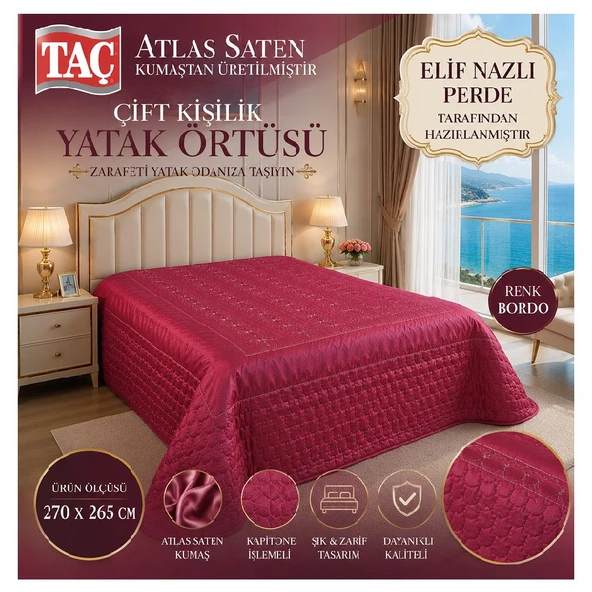 Atlas Saten Çift Kişilik Yatak Örtüsü ürün görseli 1
