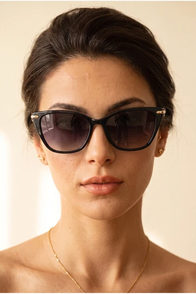 Kadın Polarize Cat Eye Güneş Gözlüğü Siyah UV400 Korumalı ürün görseli 1