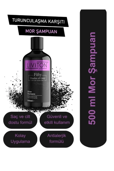 Liviton Professional Silver Mor Şampuan Gri Beyaz Platin Sarı Saçlara Uygun 500 ml ürün görseli 1