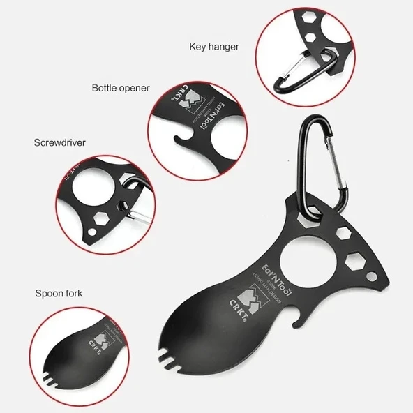 Crkt 9100k Eat’n Tool Karabina Çok Fonksiyonlu Karabina Tornavida Lokma Açacak Çatal Kaşık ürün görseli 1