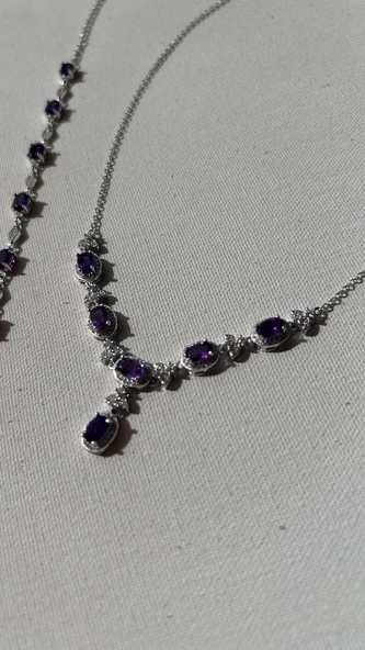 925 ayar gümüş ametist taşlı set - Resim 6
