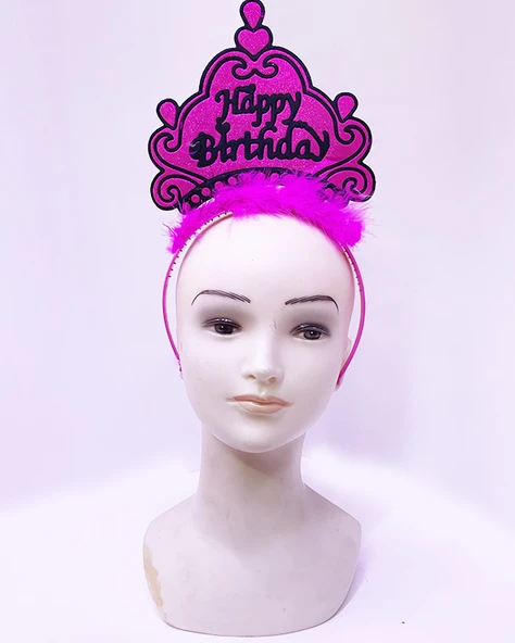 Happy Birthday Neon Fuşya Renk Doğum Günü Tacı 24x15 cm ürün görseli 1