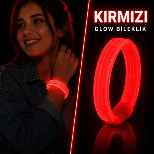 Kırmızı Kalın Glow Bileklik - Kırılarak Yanan Parti ve Festival Bilekliği ürün görseli 1