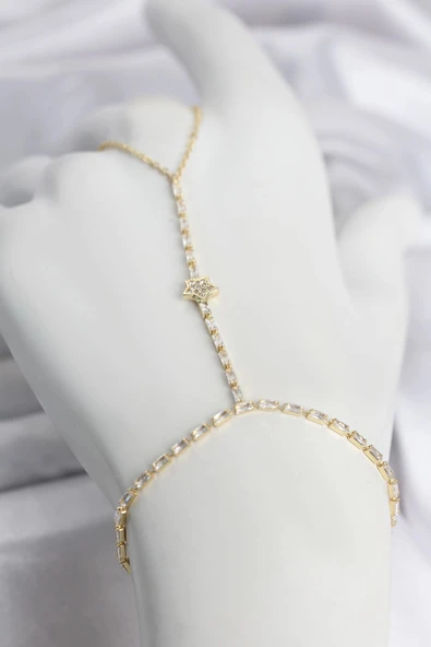 Gold Renk Pirinç Zirkon Taşlı Yıldız Model Şahmeran ürün görseli 1