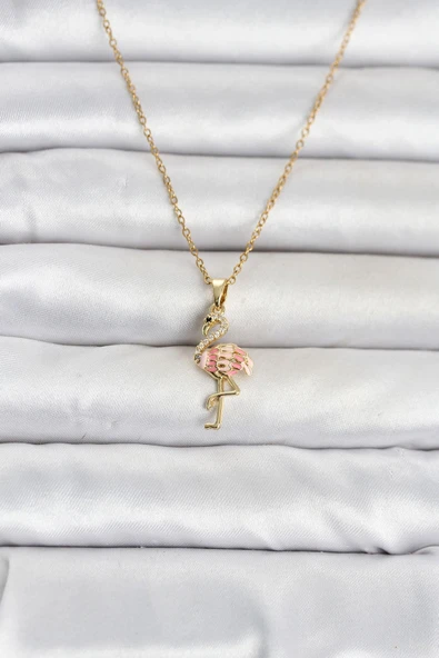 316L Çelik Zincir Gold Renk Flamingo Model Kadın Kolye ürün görseli 1