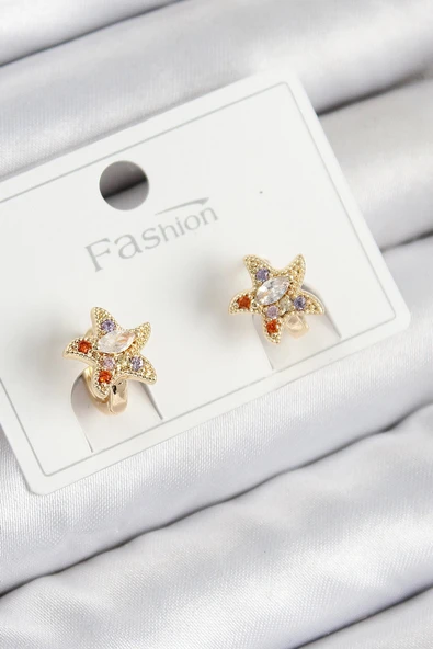 Pirinç Zirkon Taşlı Yıldız Model Gold Renk Çocuk Küpe ürün görseli 1