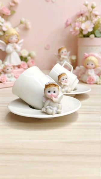 KİRLİNOVA® MELEK BEBEK 2'Lİ PORSELEN FİNCAN TAKIMI ürün görseli 1