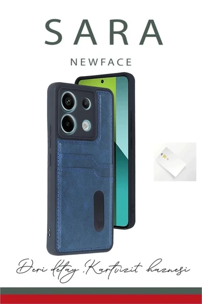 Redmi Note 13 Pro 4G Kılıf Sara Kartvizitli Deri Kılıf - Lacivert ürün görseli 1