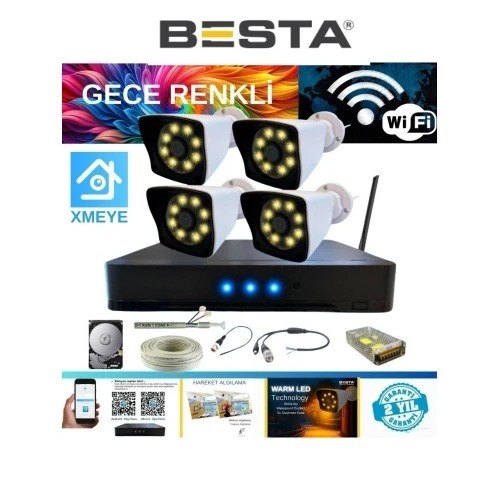 5 Mp Lens 2 Mp 1080P Gece Renkli 4 Kameralı Wıfı Özellikli Kamera Seti 500 GB HDD ürün görseli 1