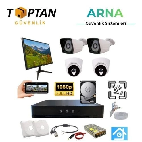 2 Dış 2 Iç Kameralı Monitör ve 1 Tb HDD Dahil Ahd Güvenlik Kamerası SETİ ürün görseli 1