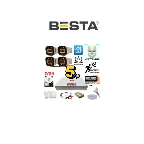 5 Mp Gece Renkli Yüz Tanıma Sesli H.265 500 GB HDD Dahil 4 Kameralı Ahd Güvenlik Seti ürün görseli 1