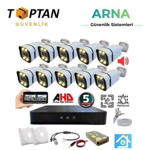 10 Kameralı 5 Mp Sesli Warm LED Waterproof 3.6 mm Lens H.265 Ahd Güvenlik Seti ürün görseli 1