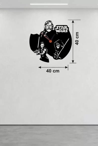 Star Wars Temalı Ahşap Duvar Saati - 40x40 cm Lazer Kesim Dekoratif ürün görseli 1