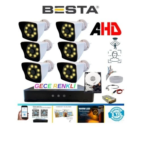 6 Kameralı 5mp Lens 1080P Warm LED Gece Renkli 1 Tb HDD Dahil Güvenlik Seti ürün görseli 1