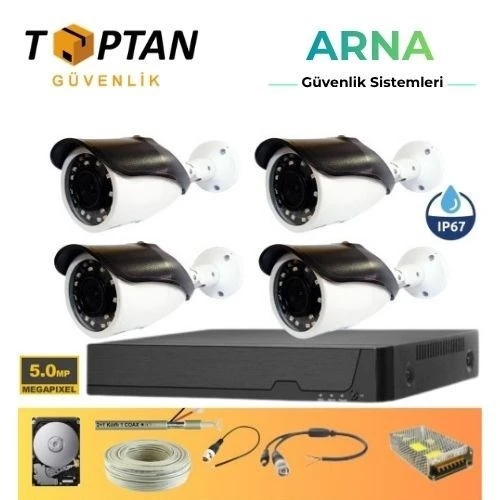 Gerçek 5 Mp Metal Kasa 4 Kameralı Ahd Güvenlik Seti 320 GB HDD Dahil ürün görseli 1