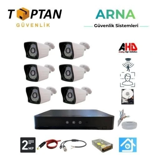 6 Dış Kameralı 2 Mp 1080P 3.6 mm Geniş Açılı 1 Tb Harddisk Dahil Ahd Güvenlik Kamera Seti ürün görseli 1