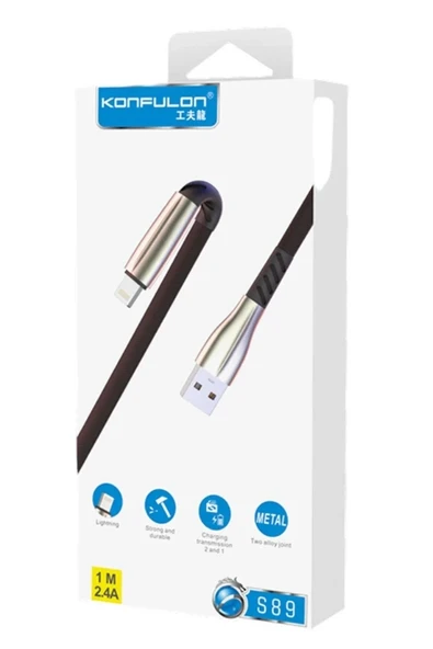 S89 Metal Uçlu Lightning Kablo iphone Uyumlu 1M 2.4A - Kırmızı ürün görseli 1