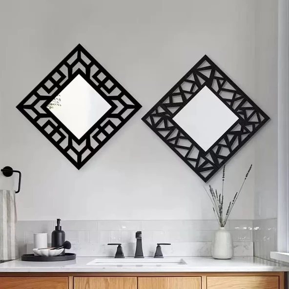 2'li Set Kırılmaz Pleksi Dekoratif Duvar Aynası - 22.5x22.5 cm Geometrik Çerçeveli 1. Sınıf Ayna ürün görseli 1