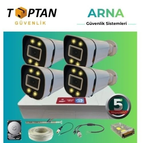 5 Mp 4 Kameralı Gece Renkli Sesli 250GB HDD Dahil Ahd Güvenlik Seti ürün görseli 1