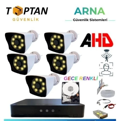 5 Kameralı 2 Mp 1080 P 3.6 mm Geniş Açılı 320 GB Hard Disk Dahil Ahd Güvenlik Kamera Seti ürün görseli 1