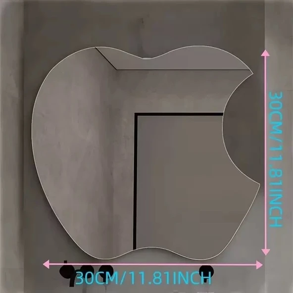 Apple Tasarım Kırılmayan Pleksi Duvar Aynası - 30x30 cm Modern Dekoratif Ayna ürün görseli 1