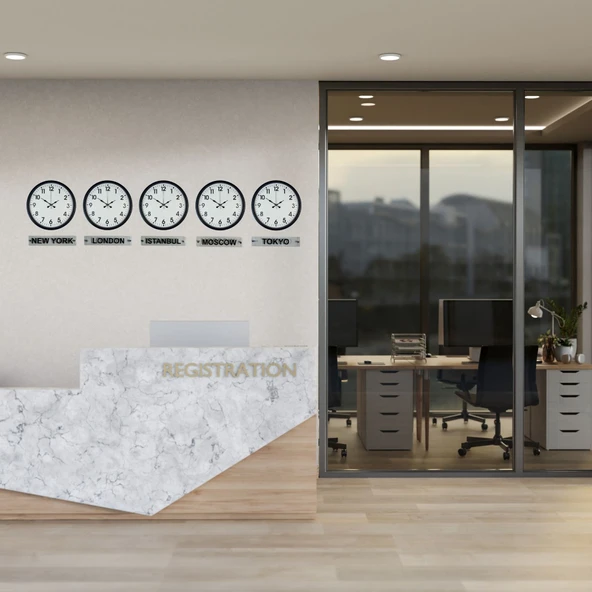 Executive Black 36 Cm 5 li Tabelalı Dünya Saatleri ürün görseli 1