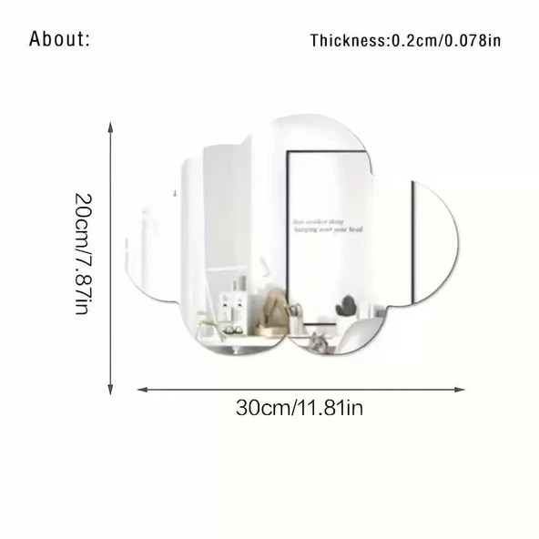 30x20 cm Bulut Formlu Kırılmaz Pleksi Duvar Aynası - Çocuk Odası Güvenli Ayna ürün görseli 1