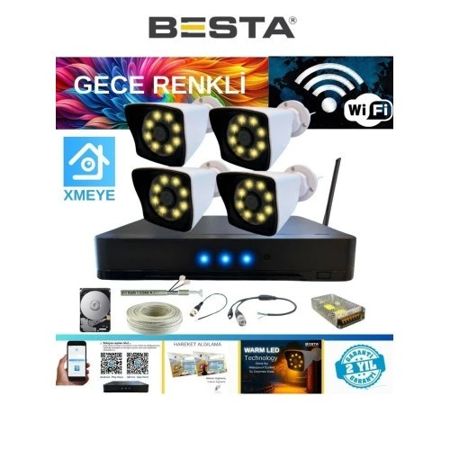 5 Mp Lens 2 Mp 1080P Gece Renkli 4 Kameralı Wıfı Özellikli Kamera Seti 4 Tb HDD ürün görseli 1