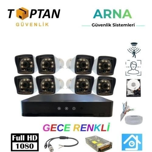 5mp Lens 2mp 1080P Warm LED 8 Kameralı 250GB Harddisk Dahil Güvenlik Kamerası Seti ürün görseli 1
