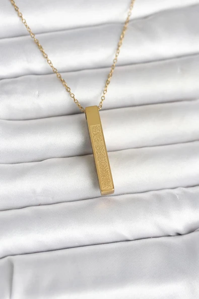 316L Çelik Gold Renk Ayetel Kürsi Yazılı Bar Çubuk Kolye ürün görseli 1