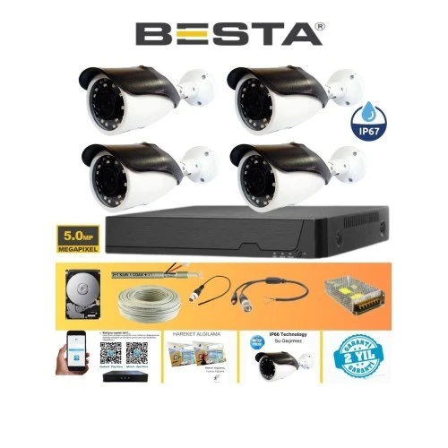 Gerçek 5 Mp Metal Kasa 4 Kameralı Ahd Güvenlik Seti 320 GB HDD Dahil ürün görseli 1