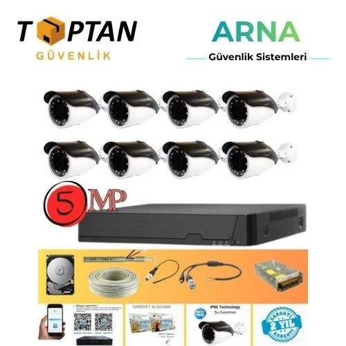Gerçek 5 Mp Metal Kasa 8 Kameralı Ahd Güvenlik Seti 320 GB HDD Dahil ürün görseli 1